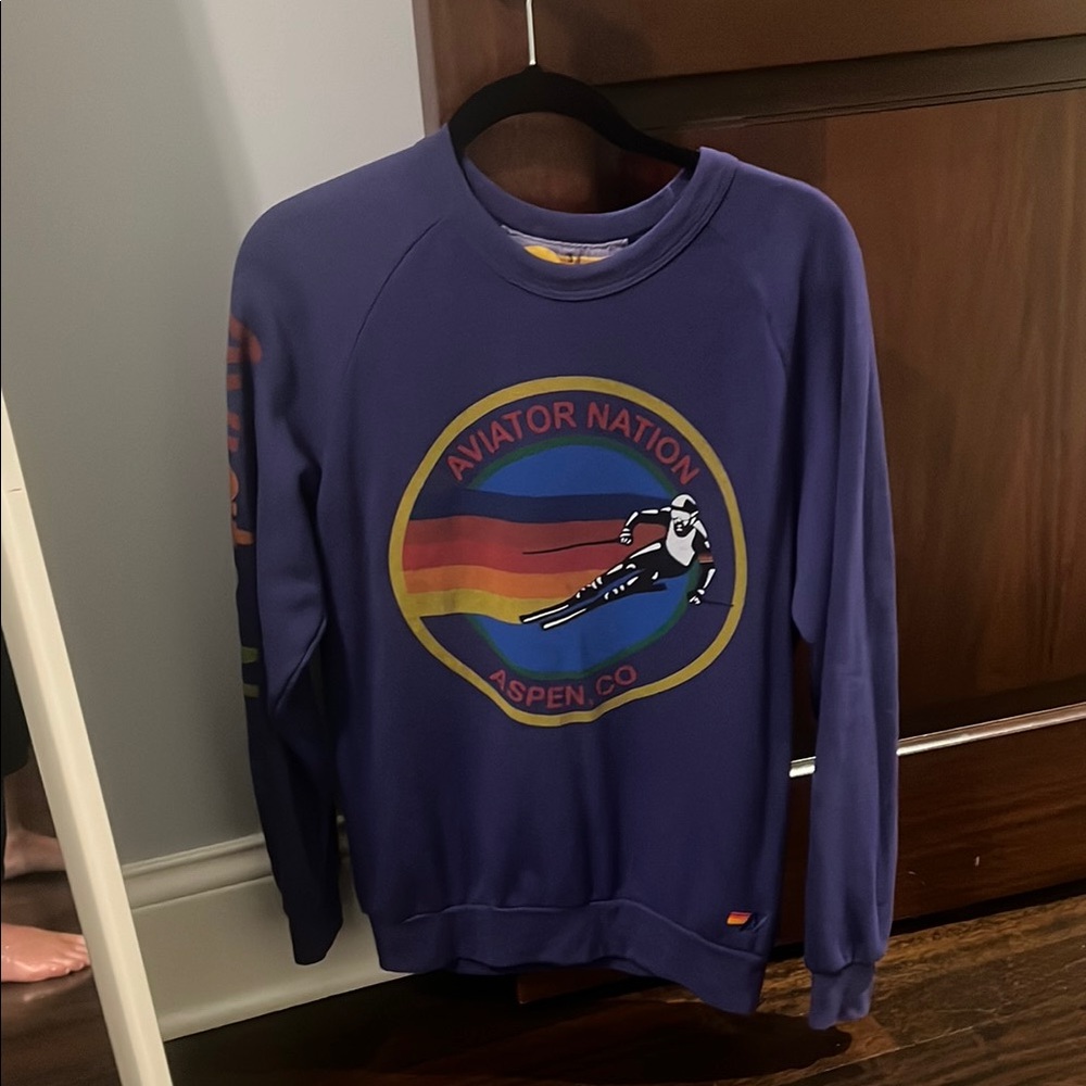 NWOT Aviator Nation Purple Crewneck Sweater Vibrant Design